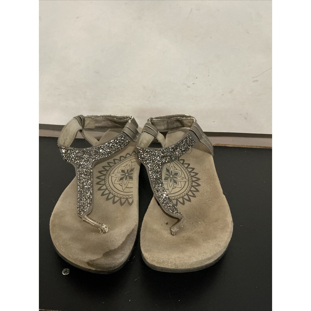 Aetrex Jade Gunmetal Women Sandals Size 9-9.5 Silver Leather Orthopedic Flat